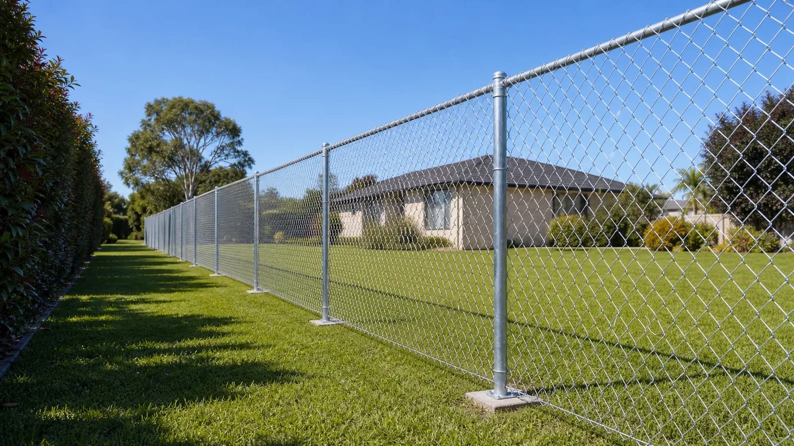 Chain wire mesh fencing Sydney NSW - newly installed galvanised chain wire fence on a residential boundary by Jacob Landscaping and Fencing